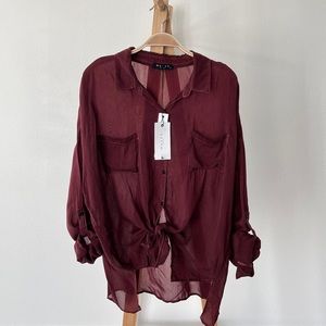 Maven West / Brand New with Tag💕 Cargo Pocket TieFront Top / Burgundy
